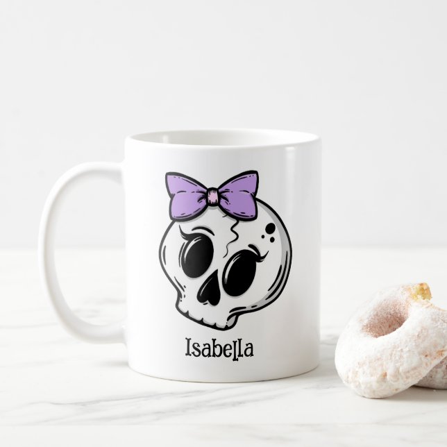 Cute Lila Bow Halloween Skull-Anpassningsbar Kaffemugg (Med munk)