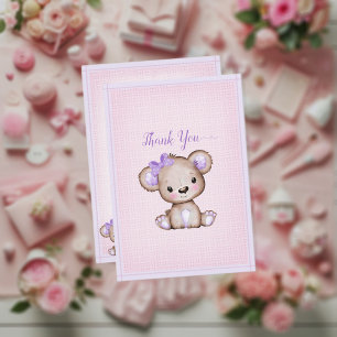 Cute Lila Brown Bear Baby Shower Tack Kort