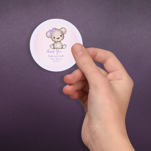 Cute Lila Brown Bear Favor-Tack Runt Klistermärke