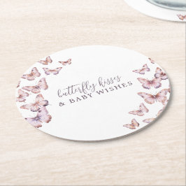 Cute Lila Butterfly Kisses & Baby Önskemål Shower Underlägg Papper Rund