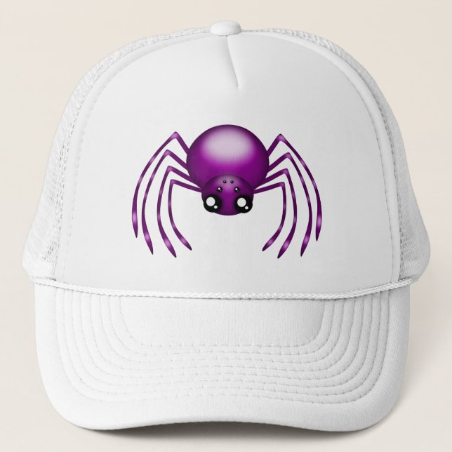 Cute Lila Cartoony Spider Hat Truckerkeps (Framsida)