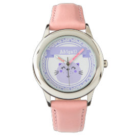 Cute Lila Cat & Lilac Hearts - Personlig Kids Armbandsur