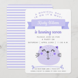 Cute Lila Cat | Lilac Rand - Barns födelsedag Inbjudningar
