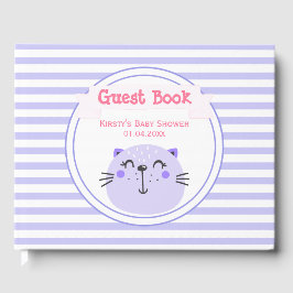 Cute Lila Cat | Lilac Stripe Baby Shower Gästböcker