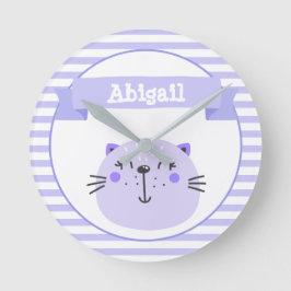 Cute Lila Cat | Personlig Nursery eller Kids' Rund Klocka