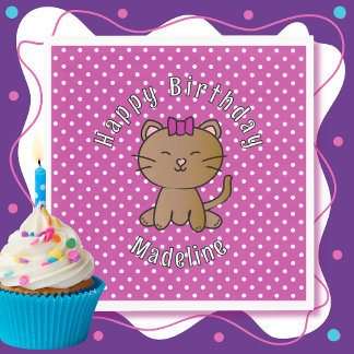 Cute Lila Cat Tecknad Sweet Barn Pappersservett