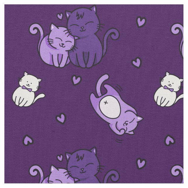 Cute Lila Cats på Lila Cheeky Witch® Cat Lover Tyg (Närbild)