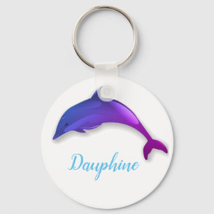 Cute lila delphin white - add namn nyckelring