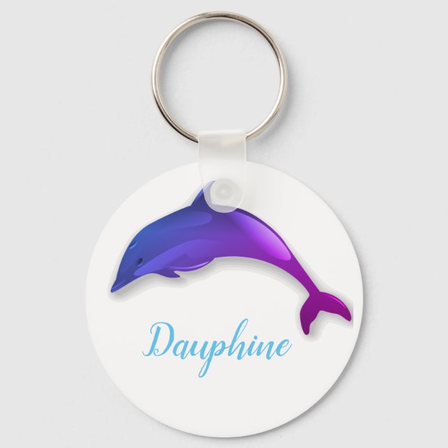 Cute lila delphin white - add namn nyckelring (Framsida)