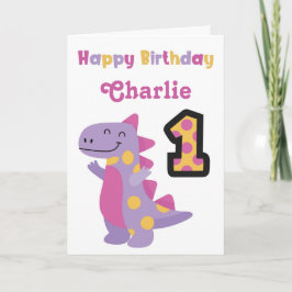 Cute Lila Dinosaur 1:a födelsedagskortet Kort