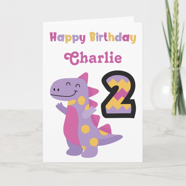 Cute Lila Dinosaur 2:a födelsedagskortet Kort (Framsida)
