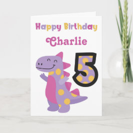 Cute Lila Dinosaur 5:e födelsedagskortet Kort
