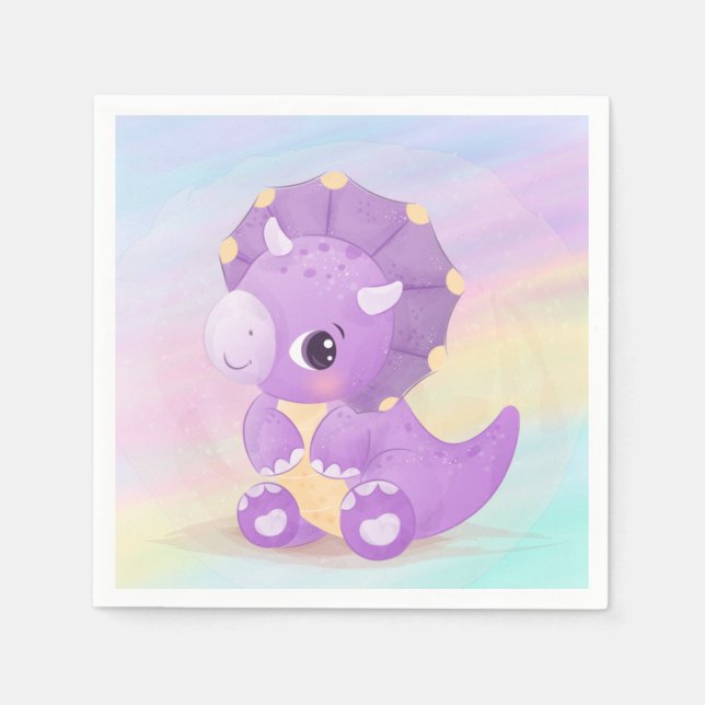 Cute Lila Dinosaur Baby Shower Pappersservett (Framsidan)