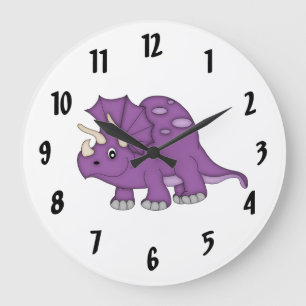 Cute Lila Dinosaur-Barn, väggklocka/medel Stor Klocka