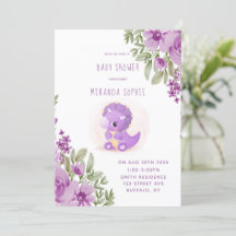 Cute Lila Dinosaur Blommigts Girl Baby Shower
