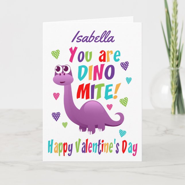Cute Lila Dinosaur Dinomite Valentines day Kort (Framsida)