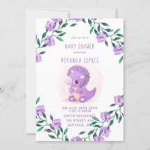 Cute Lila Dinosaur Girl Baby Shower