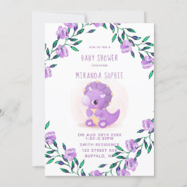 Cute Lila Dinosaur Girl Baby Shower Inbjudningar