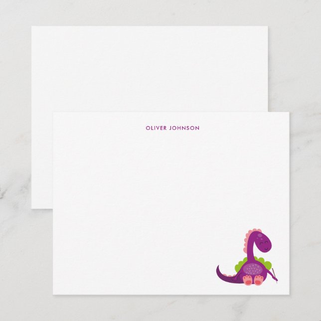 Cute lila Dinosaur Kids tack Kort (Fram/baksida)