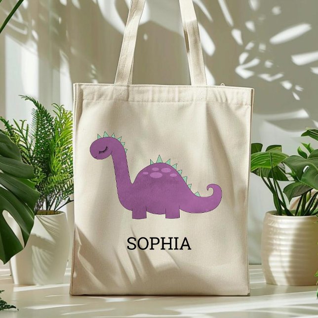 Cute Lila Dinosaur Personlig Tote Bag Tygkasse (Skapare uppladdad)