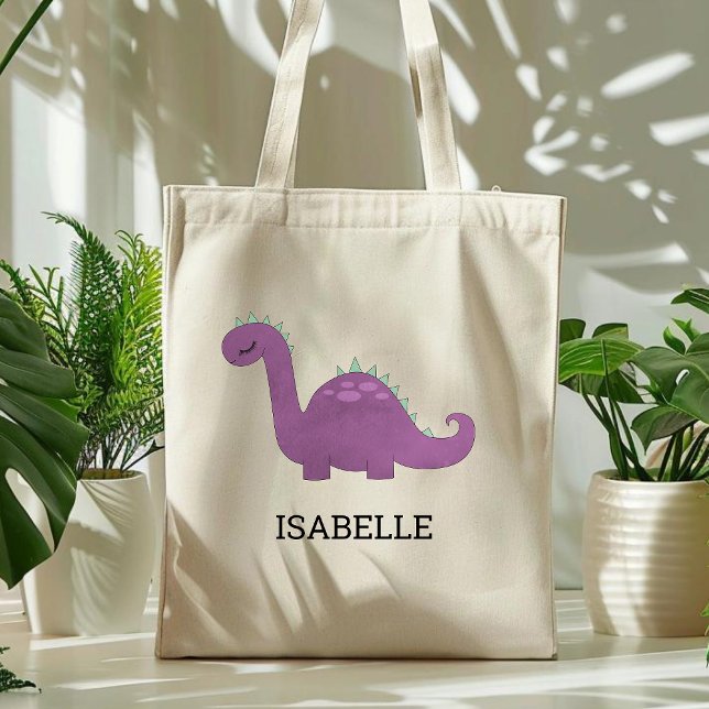 Cute Lila Dinosaur Personlig Tote Bag Tygkasse (Skapare uppladdad)