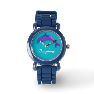 Cute lila dolphin - lägg till namn armbandsur
