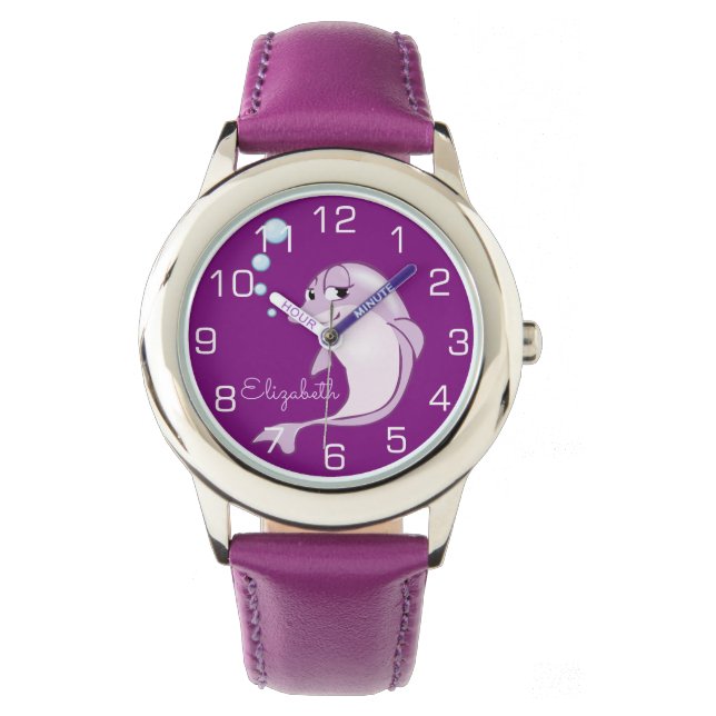 Cute Lila Dolphin Personlig Armbandsur (Framsida)