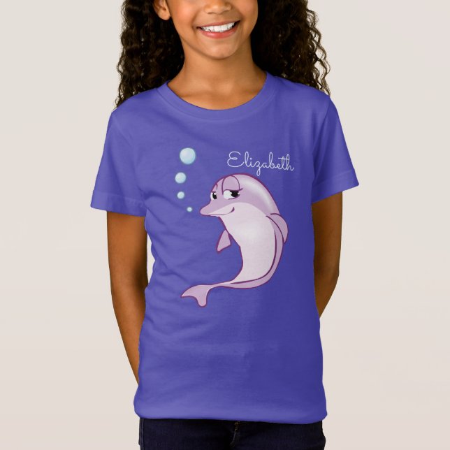 Cute Lila Dolphin Personlig Mörk T-Shirt (Framsida)