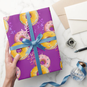 Cute Lila Donut Colorful Sprinkle Födelsedagsfest Presentpapper