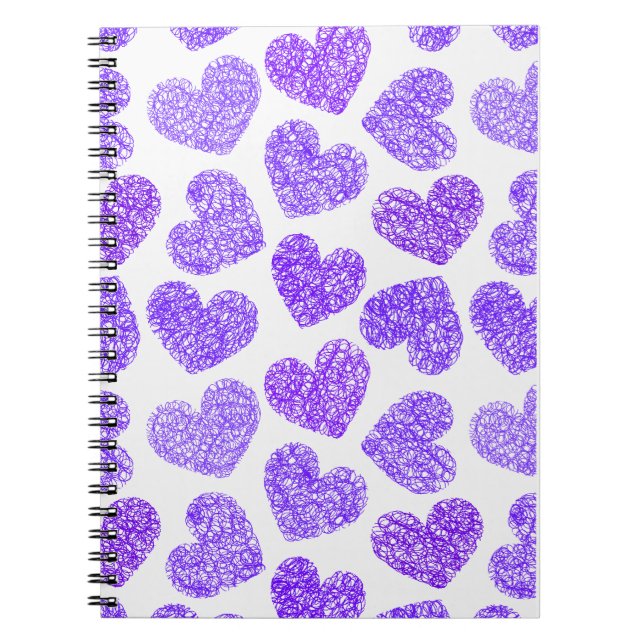 Cute Lila Doodled Heart Valentindagen Mönster Anteckningsbok (Framsidan)