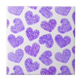 Cute Lila Doodled Heart Valentindagen Mönster Kakelplatta