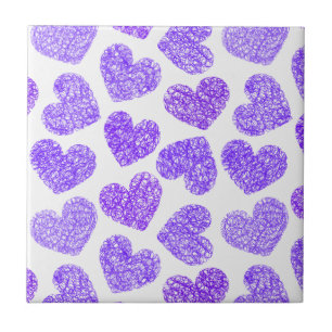 Cute Lila Doodled Heart Valentindagen Mönster Kakelplatta