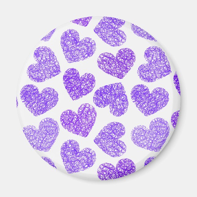 Cute Lila Doodled Heart Valentindagen Mönster Magnet (Framsidan)