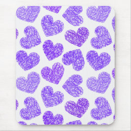 Cute Lila Doodled Heart Valentindagen Mönster Musmatta