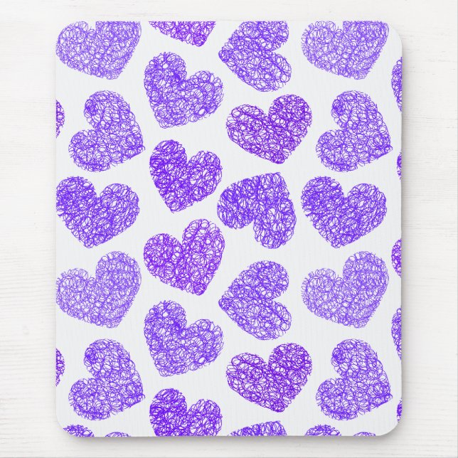Cute Lila Doodled Heart Valentindagen Mönster Musmatta (Framsidan)