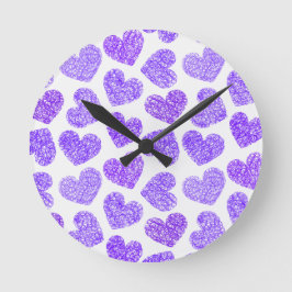 Cute Lila Doodled Heart Valentindagen Mönster Rund Klocka