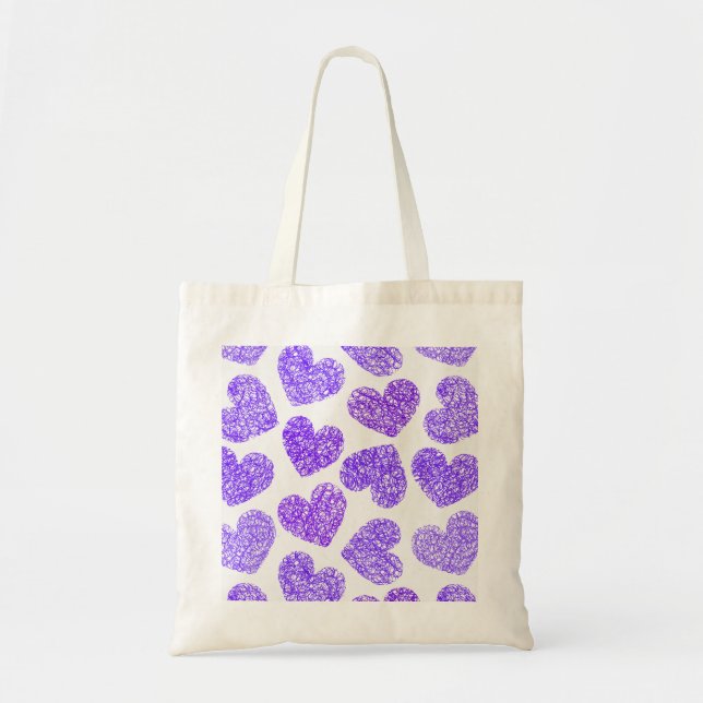 Cute Lila Doodled Heart Valentindagen Mönster Tygkasse (Framsidan)