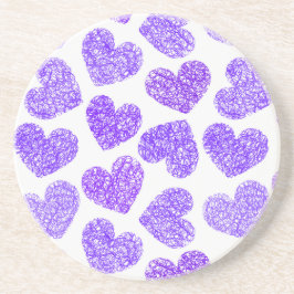 Cute Lila Doodled Heart Valentindagen Mönster Underlägg