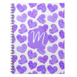 Cute Lila Doodled Heart Valentines Day Monogram Anteckningsbok