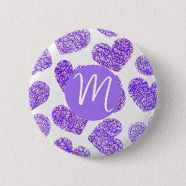 Cute Lila Doodled Heart Valentines Day Monogram Knapp