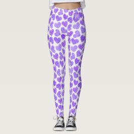Cute Lila Doodled Heart Valentines Day Monogram Leggings