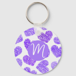 Cute Lila Doodled Heart Valentines Day Monogram Nyckelring