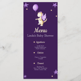 Cute Lila Dragon with Balloon Girl Baby Shower Meny