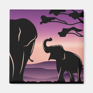 Cute Lila Elephant Family Silhouette Magnet