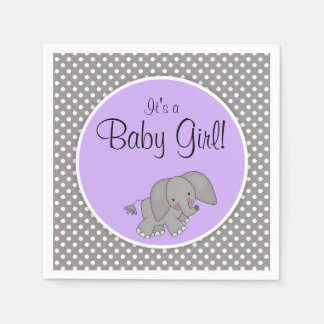 Cute Lila Elephant Girl Baby Shower Pappersservett