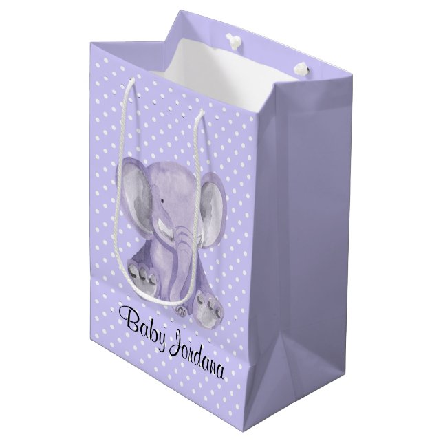 Cute Lila Elephant Polka Dot Design Gift Bag (Framsidan Vinklad)