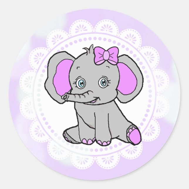 Cute Lila Elephant Runt Klistermärke (Framsida)