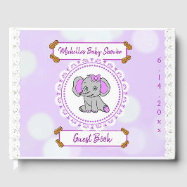 Cute Lila Elephant themed Girl's Baby Shower Gästböcker