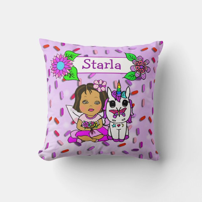 Cute Lila Fairy and Flowers Candy Sprinkles Kudde (Framsida)