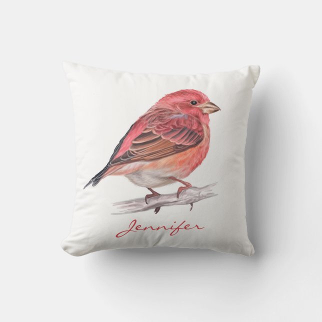 Cute Lila Finch Bird Barn Room Nursery Kudde (Framsida)